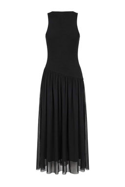 Siyah Belden Ac?lan Kolsuz Buzgulu Fitilli Esnek Orme Elbise TWOSS26EL00204