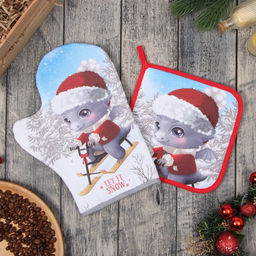 Набор кух. Этель Новогодние забавы: прихватка 19х19 см, варежка-прихватка 20х28 см, 100% х