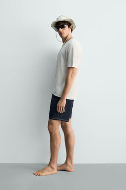 CAMISETA LAVADA ALGOD?N - LINO TEXTO / Blanco