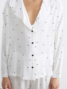 G?mlek Yaka Puantiyeli Kad?n Pijama Tak?m