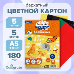 Цена за 2 шт. Картон цветной бархатный Calligrata, А5, 5 листов, 5 цветов