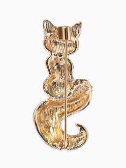 Брошь «Лиса» с хвостиком, цвет бело-оранжевый в золоте