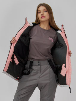 Горнолыжная куртка женская зимняя персикового цвета 7077P - Chunmai фото 5