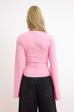 Pembe Ispanyol Kol Buzgu Detayl? Regular/Normal Kal?p Orme Bluz TWOAW26BZ00293