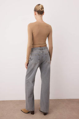 Gri Yuksek Bel Wide Leg Jeans TWOAW26JE00007