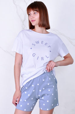 Арт. 9132 Пижама с шортами 42-50 (5 шт) Цвет:верх- белый, низ- лила