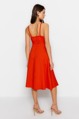 TRENDYOLMILLA Zumrut Yesili Belden Ac?lan Keten Gorunumlu Midi Dokuma Elbise TWOSS23EL00378  фото 5