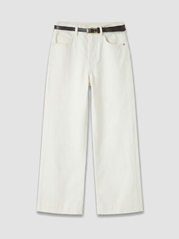 Beli Kemerli Wideleg Kad?n Jean Pantolon