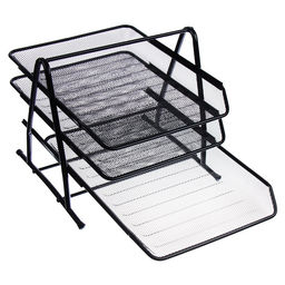 Лоток для бумаг горизонтальный, металлическая сетка, 3 отделения, чёрный