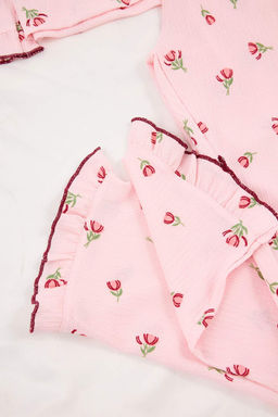 Pembe Cicekli F?rf?r ve Baby Overloklu Burumcuk Dokulu Orme Pijama Tak?m? THMSS26PT00017 - Trendyolmilla фото 6