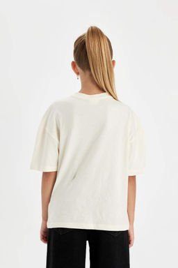 Школьная футболка Relax Fit с v-образным вырезом и принтом для девочек с короткими рукавами - Defacto фото 6