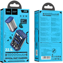 Внешний портативный аккумулятор Hoco J105, 10000 мАч, 3 А, 2USB/Type-C/Lightning/MicroUSB, синий