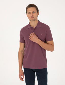 Mor Slim Fit %100 Pamuk K_vr_lmaz Polo Yaka Basic Ti__rt
