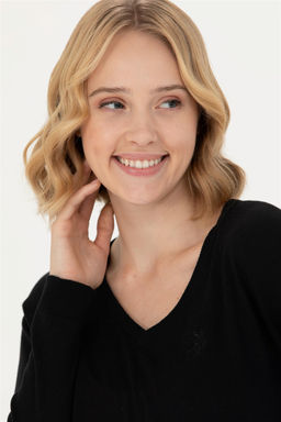 Женский черный базовый свитер с v-образным вырезом Неожиданная скидка в корзине - U.s. polo assn фото 2