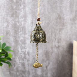 Цена за 2 шт. Колокольчик металл Будда и карп h=4,8 см d=6 см