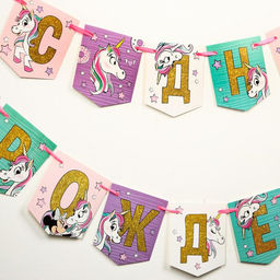 Цена за 2 шт. Гирлянда на ленте «С Днем Рождения!», длина 215 см, Минни Маус и Единорог