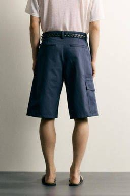 BERMUDA CARGO RELAXED FIT ALGOD?N - LINO / Azul / Marino - Zara фото 3