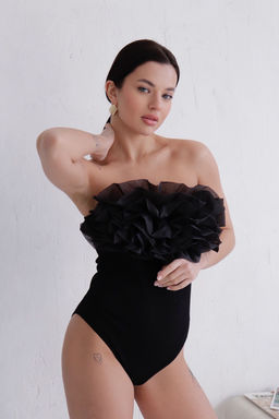 Боди чёрное из трикотажа в тонкий рубчик - Martichelli фото 3