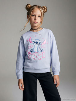 Stitch Bask?l? K?z ?ocuk Sweatshirt