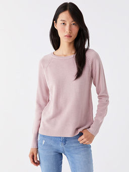 Bisiklet Yaka Kendinden Desenli Uzun Kollu Kad?n Triko Kazak