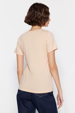 Lacivert-Bej %100 Pamuk 2li Paket Basic Bisiklet Yaka Orme T-Shirt TWOSS20TS0141