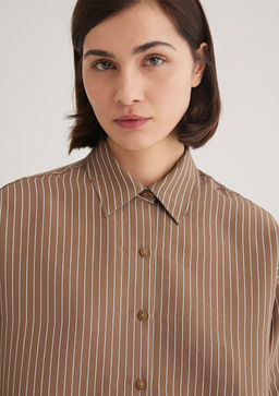 Lux Touch TENCEL TM Cizgili Kahverengi Modal Gomlek - Mavi фото 6