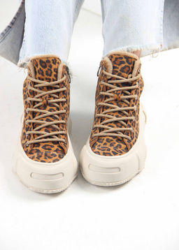 Ботинки 217.PODYUM151be. коричневый леопард замша/Шерсть