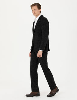 Siyah Slim Fit Flanel Y_n Kar___ml_ Kuma_ Pantolon
