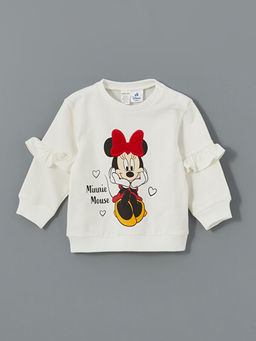 Bisiklet Yaka K?sa Kollu Minnie Mouse Bask?l? K?z Bebek Sweatshirt ve Tayt 2li Tak?m - Waikiki фото 2