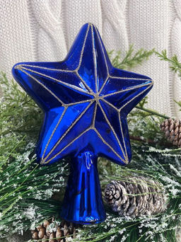 Елочное украшение Верхушка Звезда СИНЯЯ (стекло) 17см
