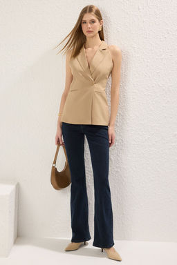 Trendyolmilla Vizon Regular Halter Yaka Kruvaze Kapama Regular Yelek TWOSS25YE00092