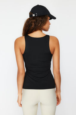 Siyah Toparlay?c? 2 Katl? Ici Pedli Spor Sutyenli Kare Yaka Orme Spor Ust/Bluz THMSS24BZ00002