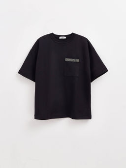 CONTE Удлиненная футболка из футера c карманом и аппликацией из стразов LD 2596 black