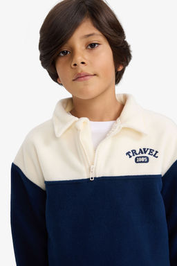 Oversize Geni_ Kal_p Polo Yaka Yar_m Fermuarl_ Bask_l_ Polar Sweatshirt Erkek _ocuk - Defacto фото 3