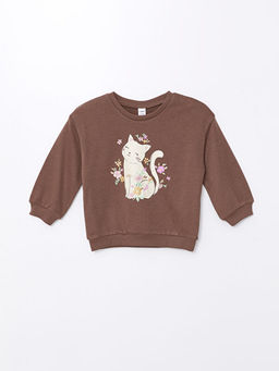 Bisiklet Yaka Bask?l? K?z ?ocuk Sweatshirt 2li