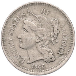 Монета 3 цента 1866 года США