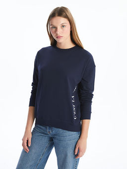 Bisiklet Yaka Uzun Kollu Bask?l? Kad?n Sweatshirt