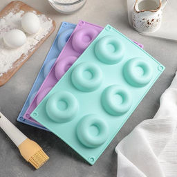 Форма для выпечки Доляна «Сладости.Пончики», силикон, 29×17 см, 6 ячеек, d=6.8 см, коричневая