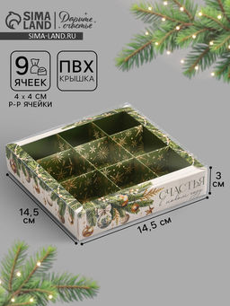 Цена за 5 шт. Коробка под 9 конфет с ячейками «Счастья в Новом году!», 14.5×14.5×3 см