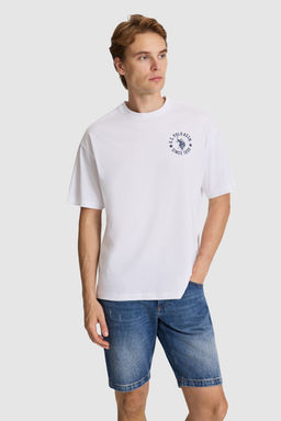 Erkek Beyaz Oversize Fit Bisiklet Yaka Ti__rt