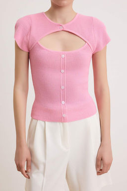 Pembe Cut Out Detayl? Ozel Yaka Triko Bluz TWOSS26BZ00893 - Trendyolmilla фото 3