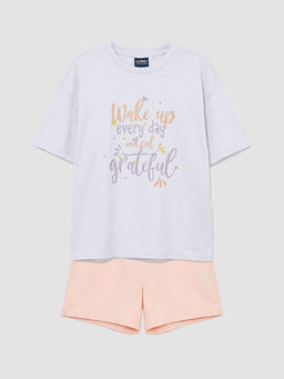 Bisiklet Yaka Bask?l? K?z ?ocuk ?ortlu Pijama Tak?m?