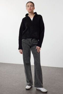 Mavi Yumusak Dokulu Iplik Fermuarl? Dik Yaka Triko Kazak TWOAW25KZ00068 - Trendyolmilla фото 7