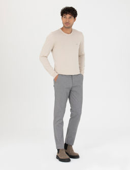 Gri Slim Fit _izgili Kanvas Pantolon