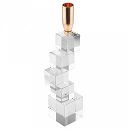 Подсвечник стеклянный "Кубизм" h28,5см, чаша металл д2,4см, h2см, отвинчивающаяся, основание 5,8х5,8см, прозрачный/золотой, в коробке (Китай)