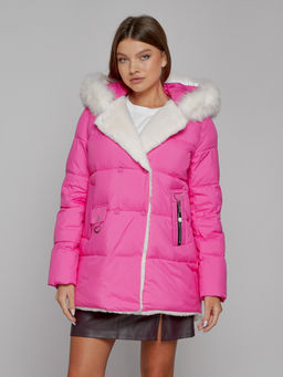 Куртка зимняя женская модная с мехом розового цвета 133120R - Visdeer фото 9