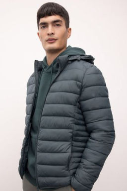 Su Itici Hafif Sisme Mont Slim Fit Dar Kesim Kapusonlu Fermuarl? Cepli Mevsimlik