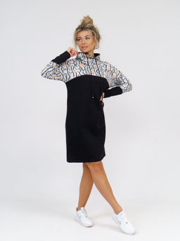 920 Платье "Черный/буквы/оранжевый"