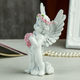 Фигурка полистоун Ангел в розовом венке с сердцем из роз, 15?7.8?5.5 см, МИКС