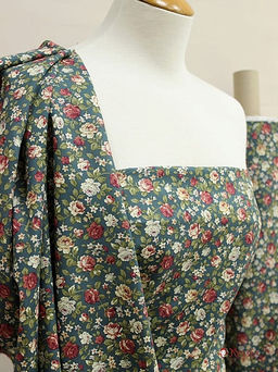 Импорт. хлопок "Розы кораллово-терракотовые" цв.т.зеленая морская волна, ш.1.45м, хл-100%